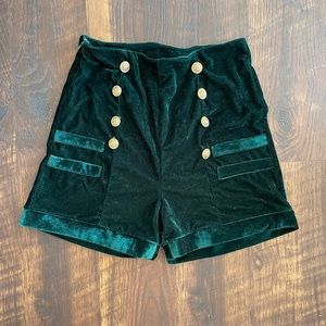 Green Velvet Shorts S